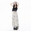 Spring Summer Unique Jacquard Craft Drape Relaxed Straight Wide Leg Premium Casual Denim Pants Women Casual Pants Oversize Denim Trousers