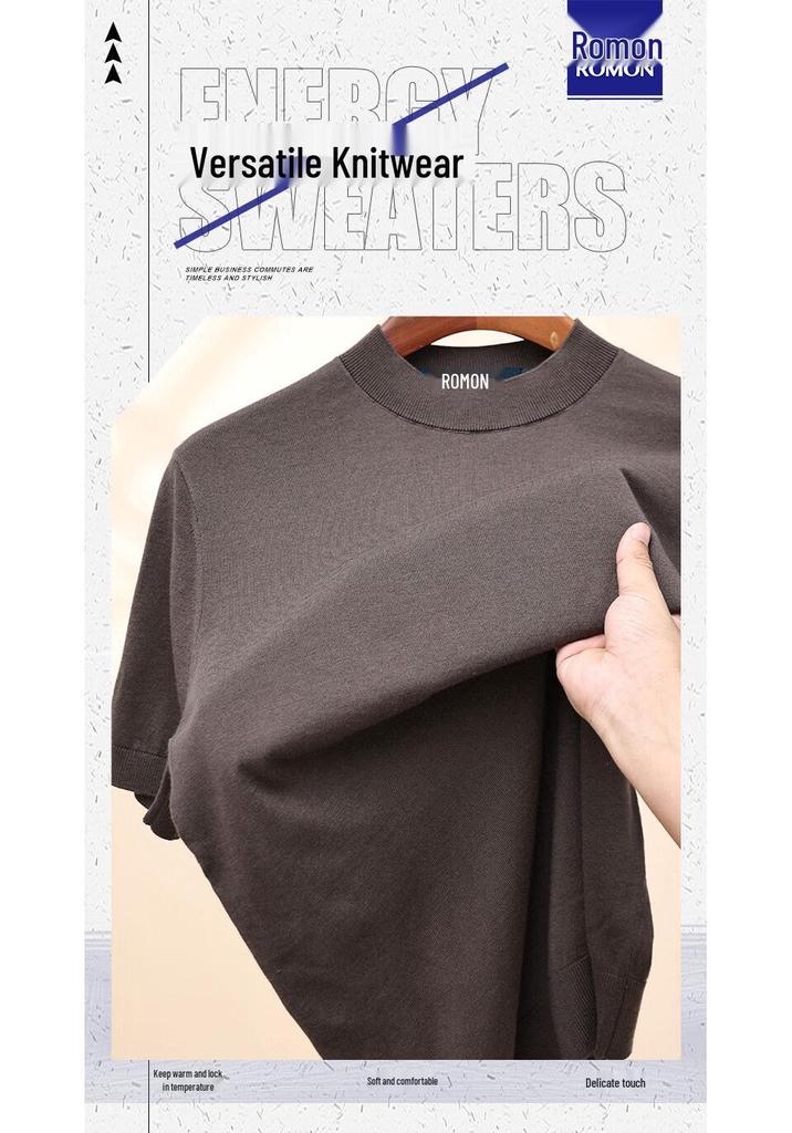 Romon Men's Premium Wool-Silk Blend Knit T-Shirt