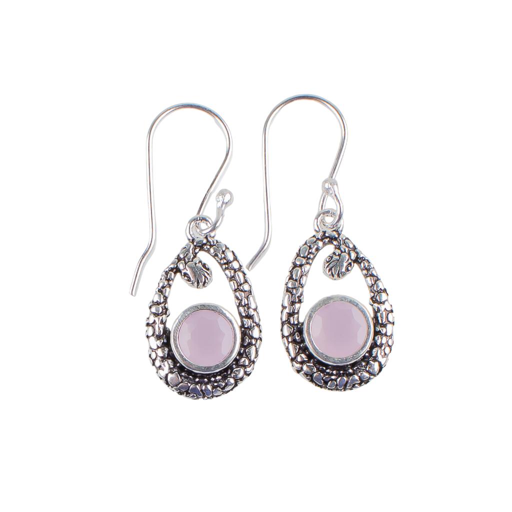 Rose Chalcedony Gemstone 925 Sterling Silver Jewelry Stylish Earrings 1.38" Gift CE-3-13