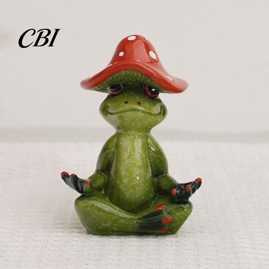 Dekorative Pilzstatue Yoga-Frosch-Figur, Kreative Harzstatue, Niedliche Sitzende Lustige Schreibtischdekorationen Grünes Ornament für Zuhause Büro Regal