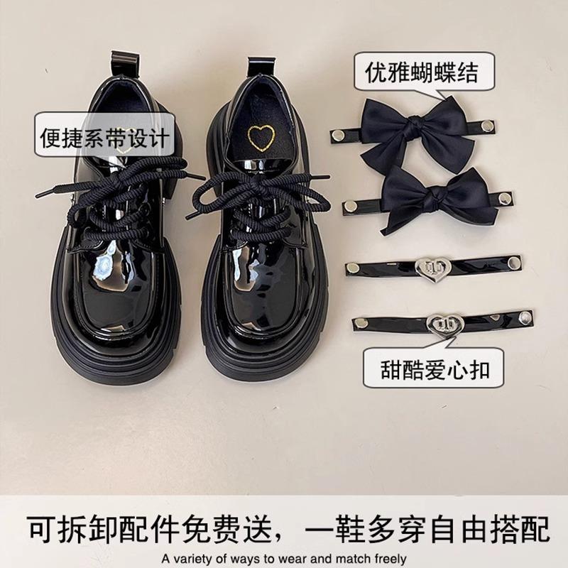 Small Leather Shoes Women's New Spring and Autumn Style Bow Retro British Style Platform Height Increase Mary Jane Loafers