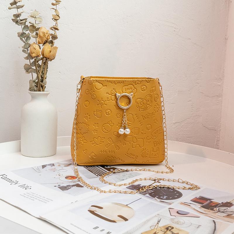 Ladies bag new fashion pearl printing messenger bucket bag fresh and sweet messenger bag