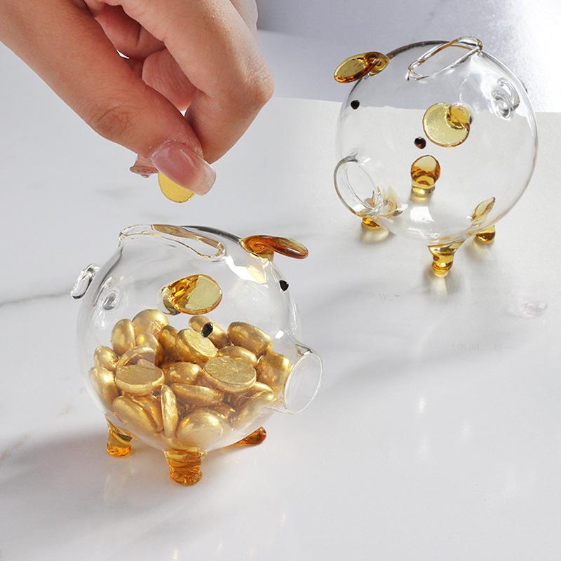 

Borosilicate Glass Piggy Bank Gold Bean Storage Bottle Pink Long Spout Piggy Bank
