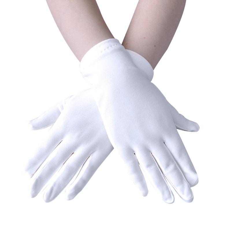 

1Pair Sexy Short Spandex White Bridal Gloves Black Red Waist Length Women Dance Party Wedding Gloves Full Finger белый