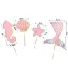 Glitter Mermaid Cake Topper Mermaid Tail Shell Happy Birthday Cupcake Topper For Birthday Dessert Cake Decoration Under the Sea