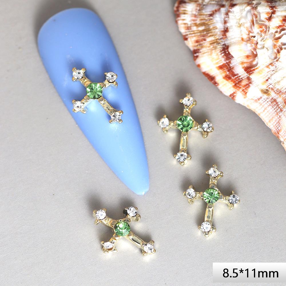 Saturn Queen Mother Cross Nail Art: Retro Silver with Pearls and Diamond Accents