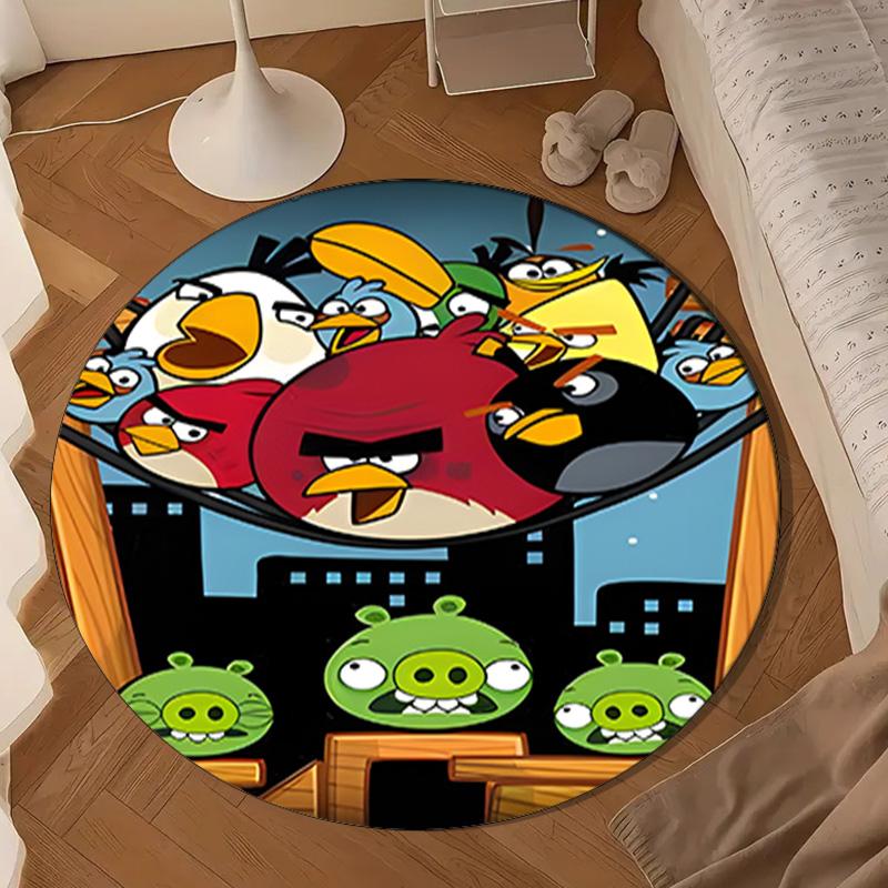 Red Birds Characters Collage Round Rug for Livingroom,Bedroom, Palyroom, Chair Rug, Area rug, Circle Carpet, Large Size Fan Christmas gift