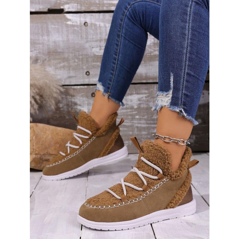 Women's Plus Size Fashion Minimalist Mid Calf Snow Boots Winter Fleece Lined Warm Korean Style Cotton Shoes