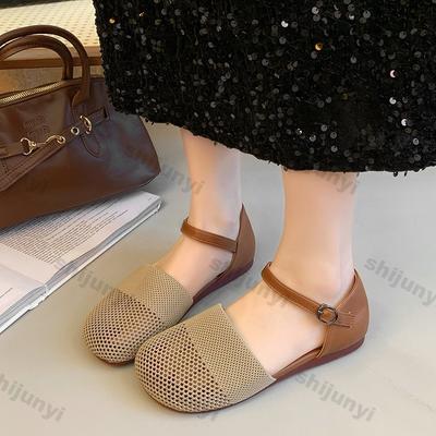 Fashion Baotou Fly Weave Women's Shoes 2025 New Fashion Buckle Strap Sandals Vintage Soft Sole Comfortable Lightweight Casual Flats