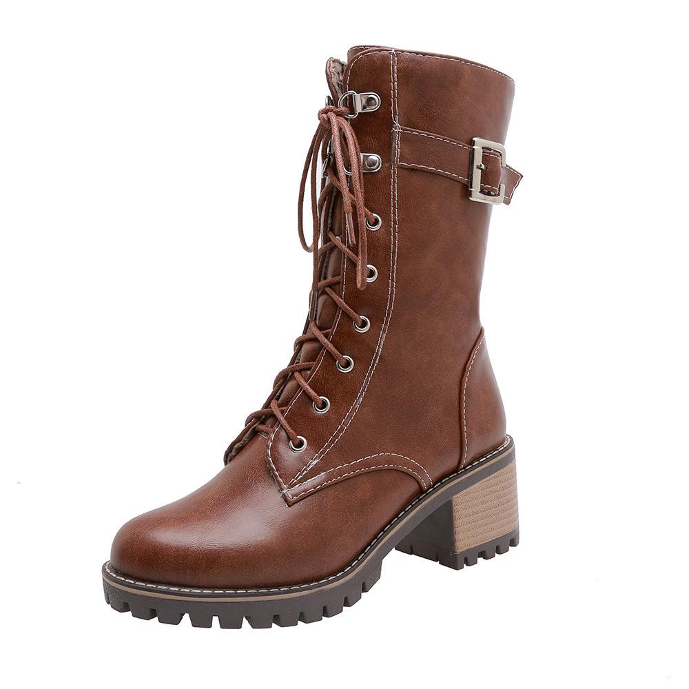 

Winter new product lace-up belt buckle short Martin boots high-heeled water platform large-size boots 34
