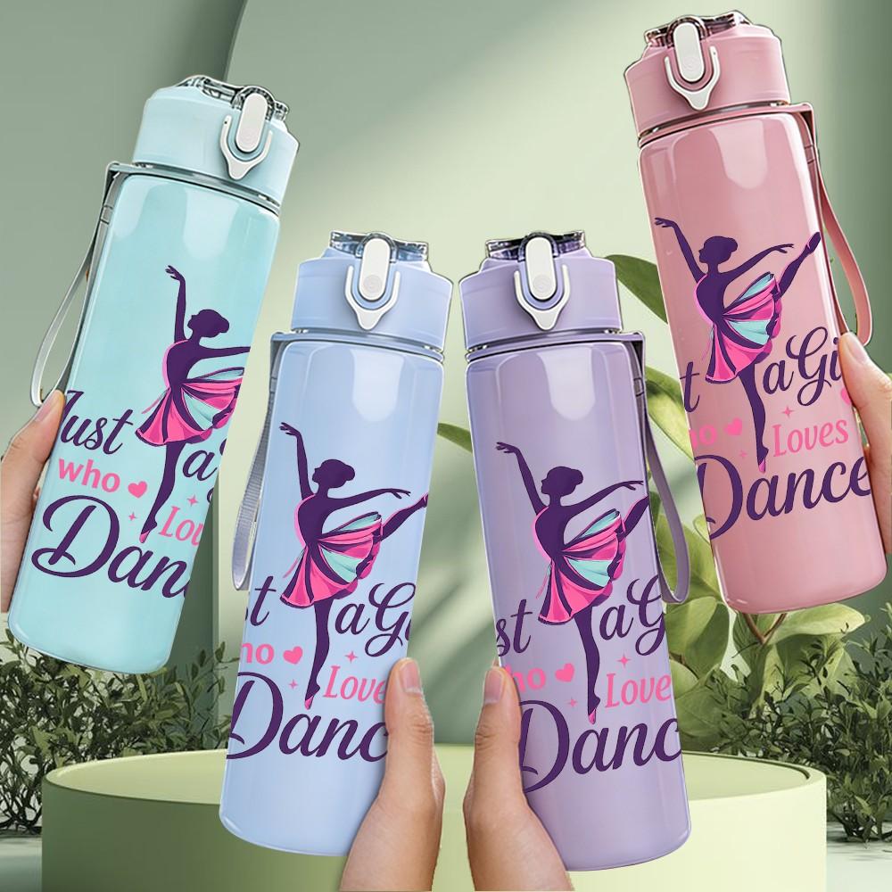 1PC Just A Girl Who Loves Dance Print 750ml Color Plastic Sports Water Bottle Leakproof Flip Straw Lid Suitable for Sports Office Home Use