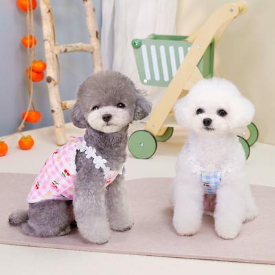 Spring and Summer Thin Dog Clothes Cute Cherry Lace Breathable Vest Suspenders Small and Medium Dog Spring Pet Clothes