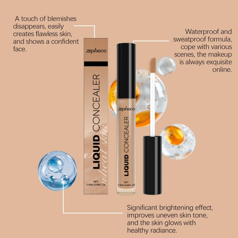 Wheat-colored Liquid Concealer - Lightweight & Skin-Fitting, Blemish-Covering, Matte Hydrating, Maintains Fresh Balanced Skin