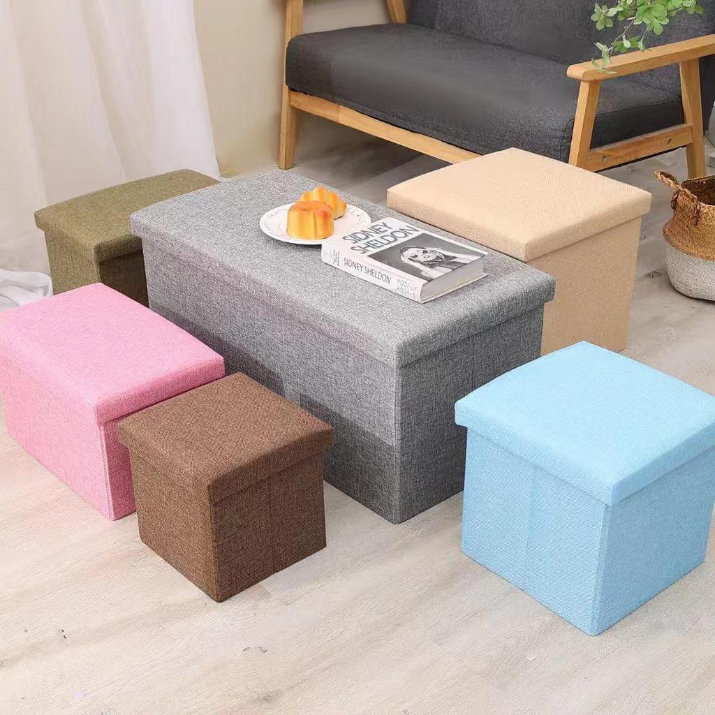 Cross-Border Cotton and Linen Folding Storage Stool: Dustproof Organizer for Shoes and Seating