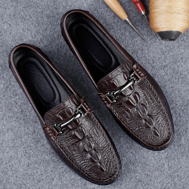 Loafers Moccasin Flat Man Casual Shoe Soft Animal Print Leather Shoes for Men Black Round Toe  Trend Size 45 Pu Common Retro