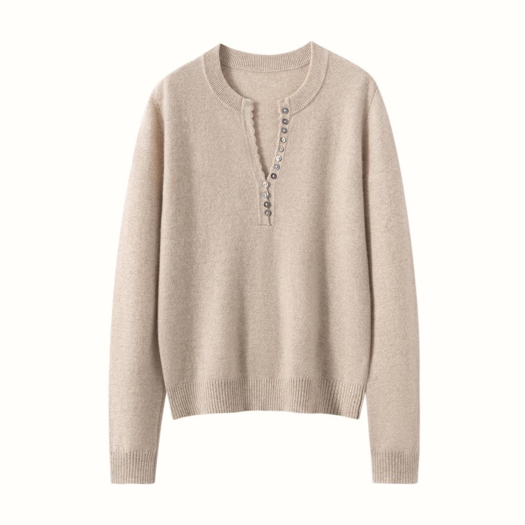 Women's Cashmere V-Neck Multi-Button Sweater - Slim Fit, Loose Knit, Base Layer
