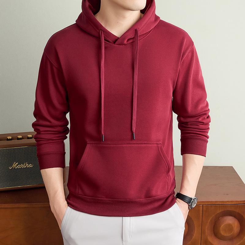 Autumn/Winter Fashion Trend Solid Color Hooded Pullover Sweatshirt with Patch Pocket and Custom Logo.