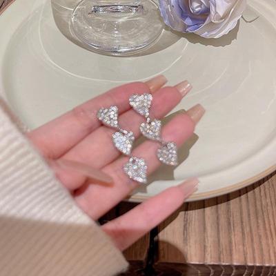 Elegante Herz-an-Herz-Liebesohrringe mit Volldiamanten – 925er Silber, trendiger leichter Luxus, vielseitiges Design