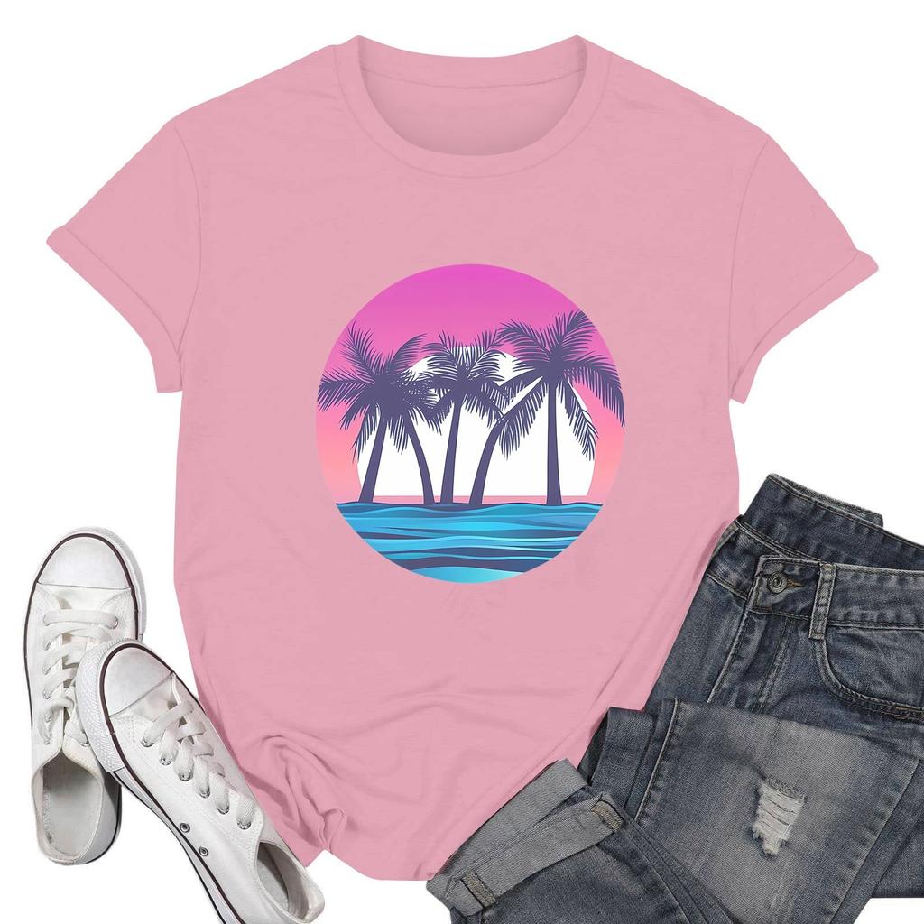 Women's Fashion Casual Printed Short Sleeve Round Neck Pullover Tops