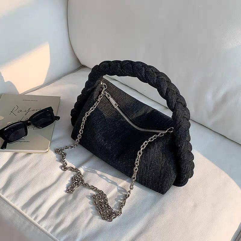 Жареные переплетения теста подмышкой джинсовая сумка модная цепочка сумка-мессенджер одно плечо пельмени вязание чёрный