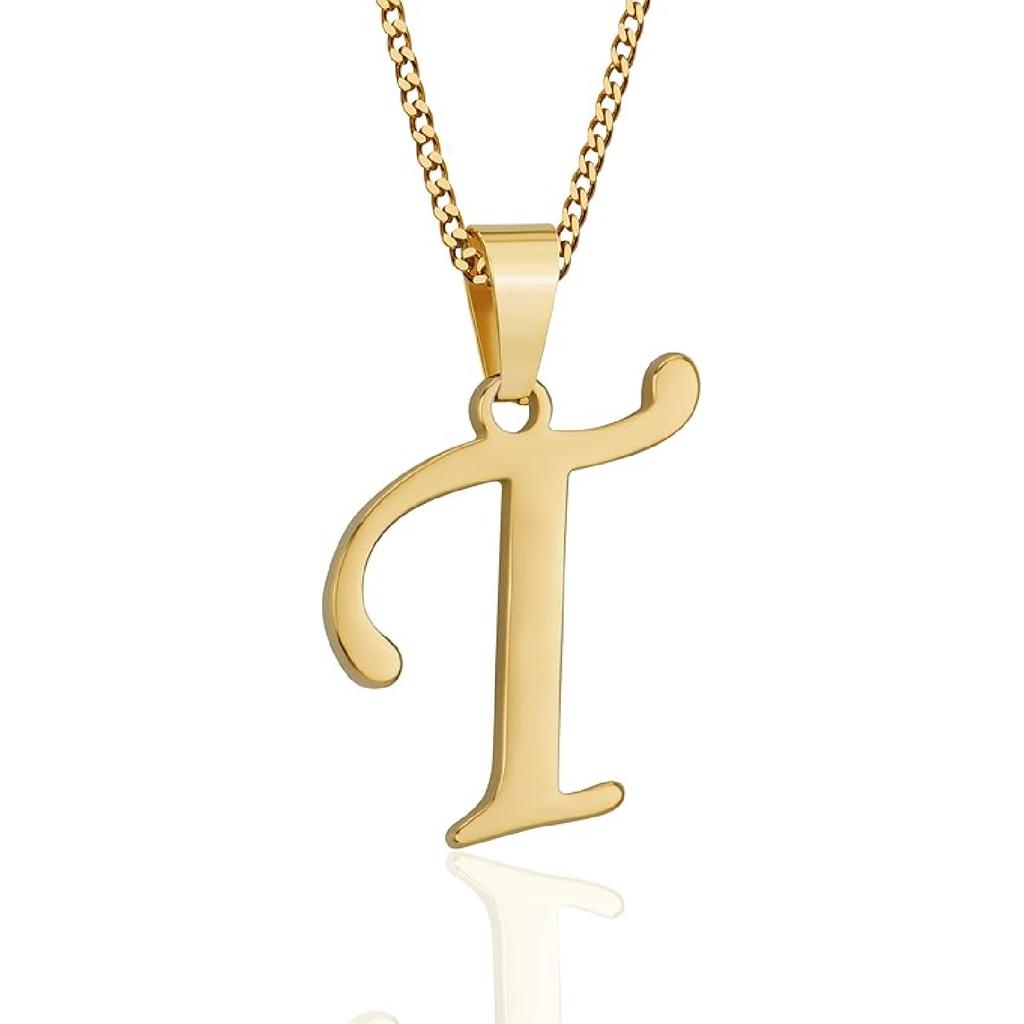 Suweibuke Initial Necklace for Men Women Boys Girls, 18K Gold Plated 26 Letters Pendant Necklace, Personalized Jewelry Gifts