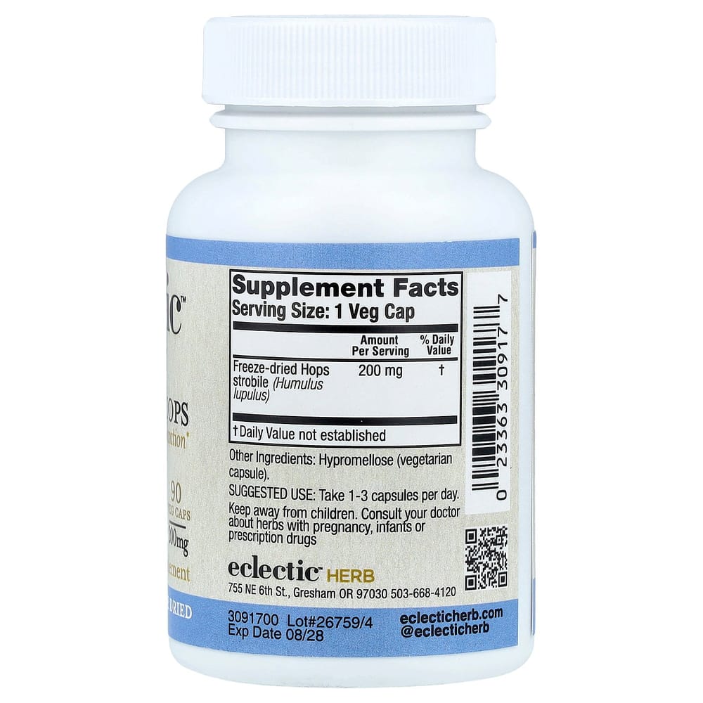 Eclectic Institute Frisch gefriergetrocknete Hopfen 200mg Gemüsekapseln, 90 Stück