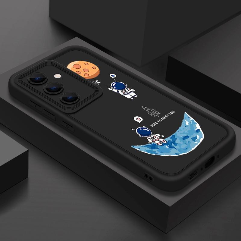 Cartoon Astronaut Pattern Matte TPU Case For Samsung S25 Edge S24 FE S23 Ultra S22 A56 A36 A26 A16 A15 A55 A35 Soft Shockproof Anti-Fall Phone Cover