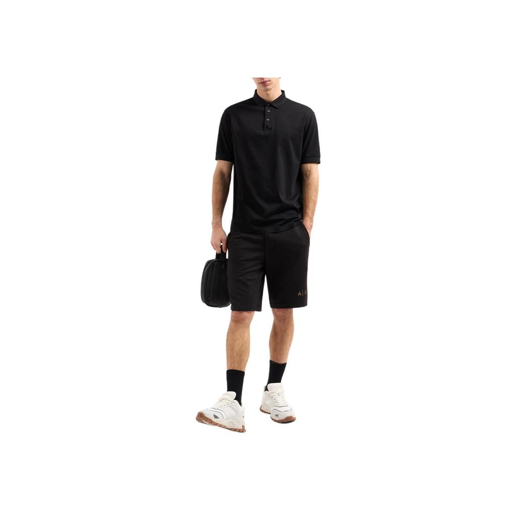 Armani Exchange Solid Color Buttoned Cotton Short Sleeve Polo Shirt Men Tops Black XM000329-AF10364-UC001