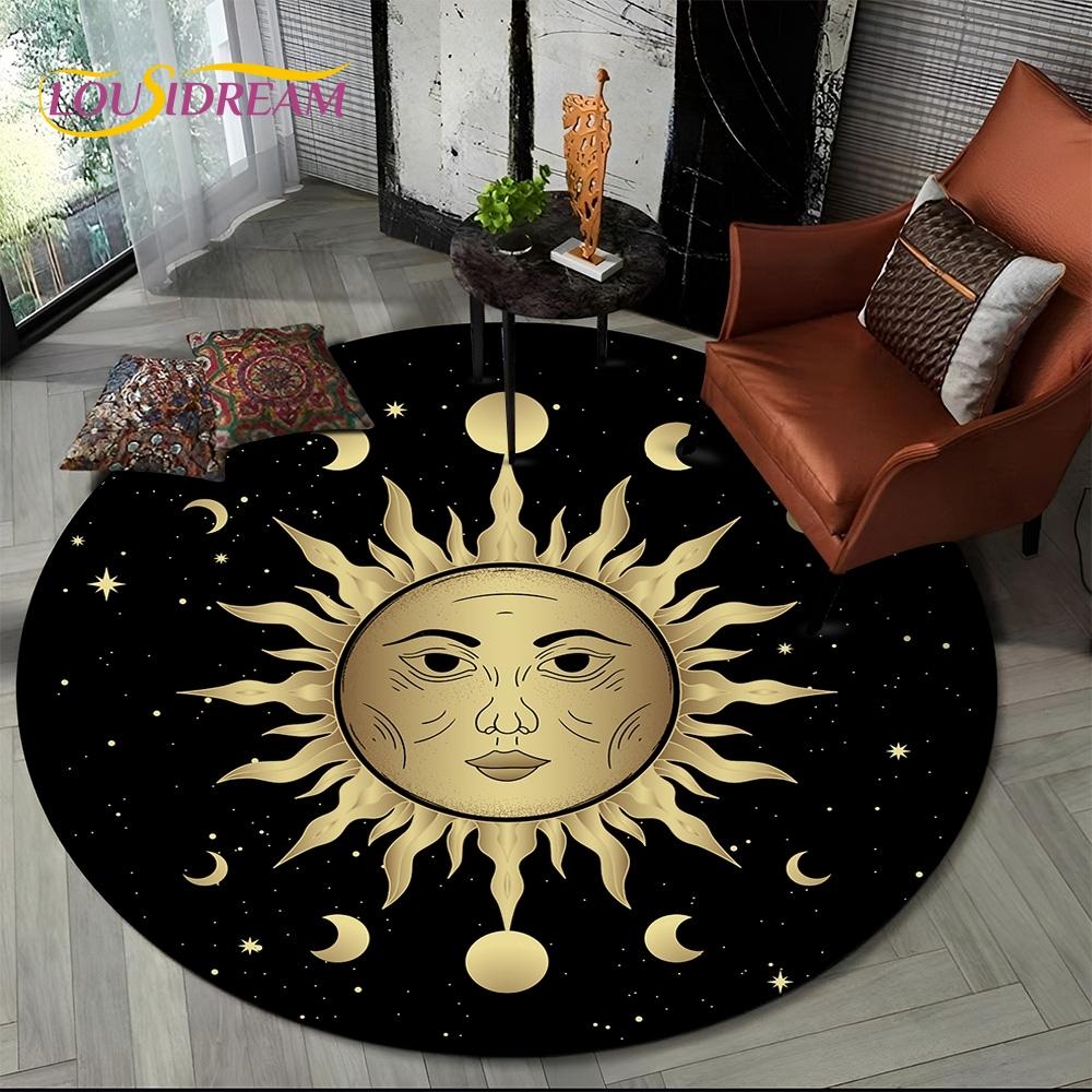 3D Mysteriou Sun Moon Tarot Mandala Magic Round Area Carpet Rug for Living Room Bedroom Kid Playroom Decor,Pet Area Rug Non-slip