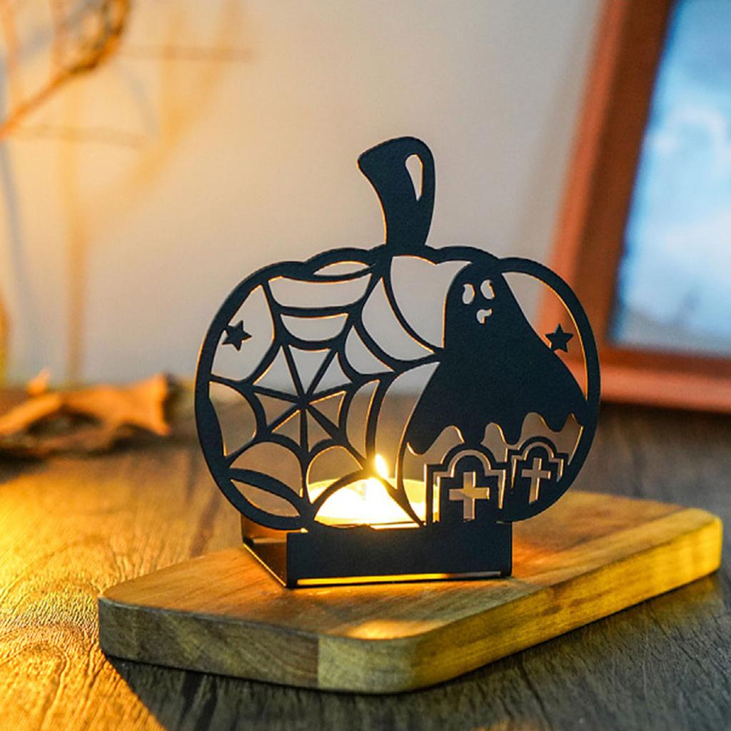 Halloween Metal Tealight Holders Hollowed Ghostly Bat Cats Iron Candle Stand Candlestick for Home Centerpieces Decors