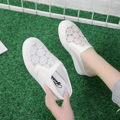 Fashion Embroider Flower Slippers Women Creepers Outside Air Mesh Mules Shoes Platform Sandals Breathable Closed Toe Slides Flip Flops