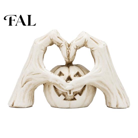 Dark Style Tabletop Sculpture Gothic Skeleton Heart Hand Sculpture, Spooky Halloween Resin Abstract Pumpkin Statue, Vintage Yellowed Paint Statue белый