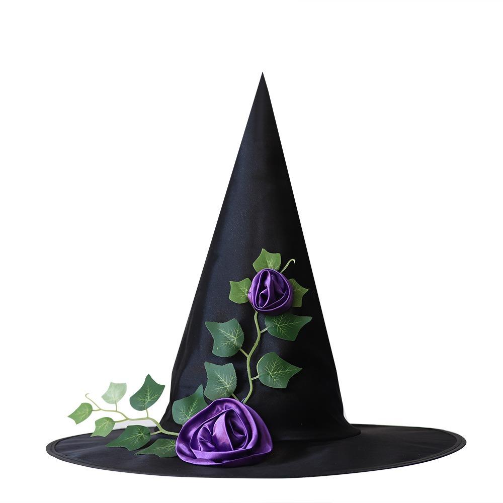 Foldable Flower Wizard Cap Rose Feather Halloween Cap Funny Halloween Witch Hat  Women