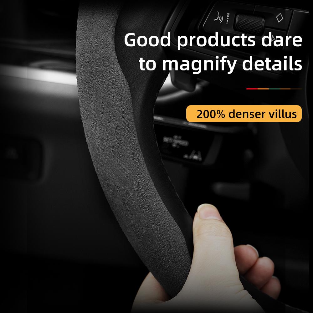 Vcxja9 Suitable for Vinfast Anti-Slip Buckle Segmented Suede Steering Wheel Cover Vf 3 5 6 7 E34 8 9 Herio Limo Green and
