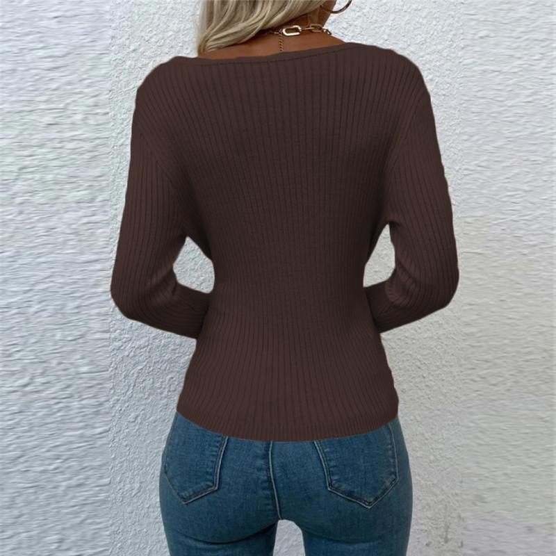 Women's Fashion Front Irregularly Crossed Long-sleeved  Knitted Pullover Sweaters Slim Ribbed Knitted Sweaters