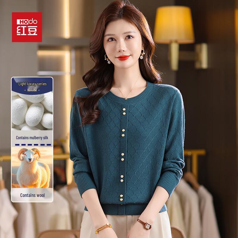 

Hongdou Women s Chic Silk & Wool Blend Short Knit Cardigan M