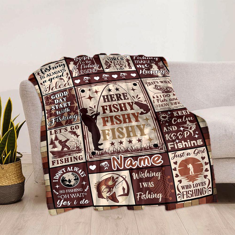 Fishing Theme Home Customize Your Name Blankets Comfortable Soft Lightweight Allseason Multipurpose Blanket For Picnics Sofas Offices Beds Living