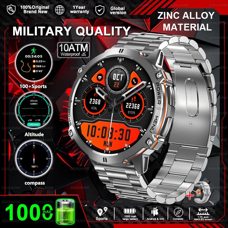 New Military 1000mAh Battery Smart Watch HD AMOLED Screen GPS track 10ATM Waterproof Compass BT Call Sports Smartwatch Men