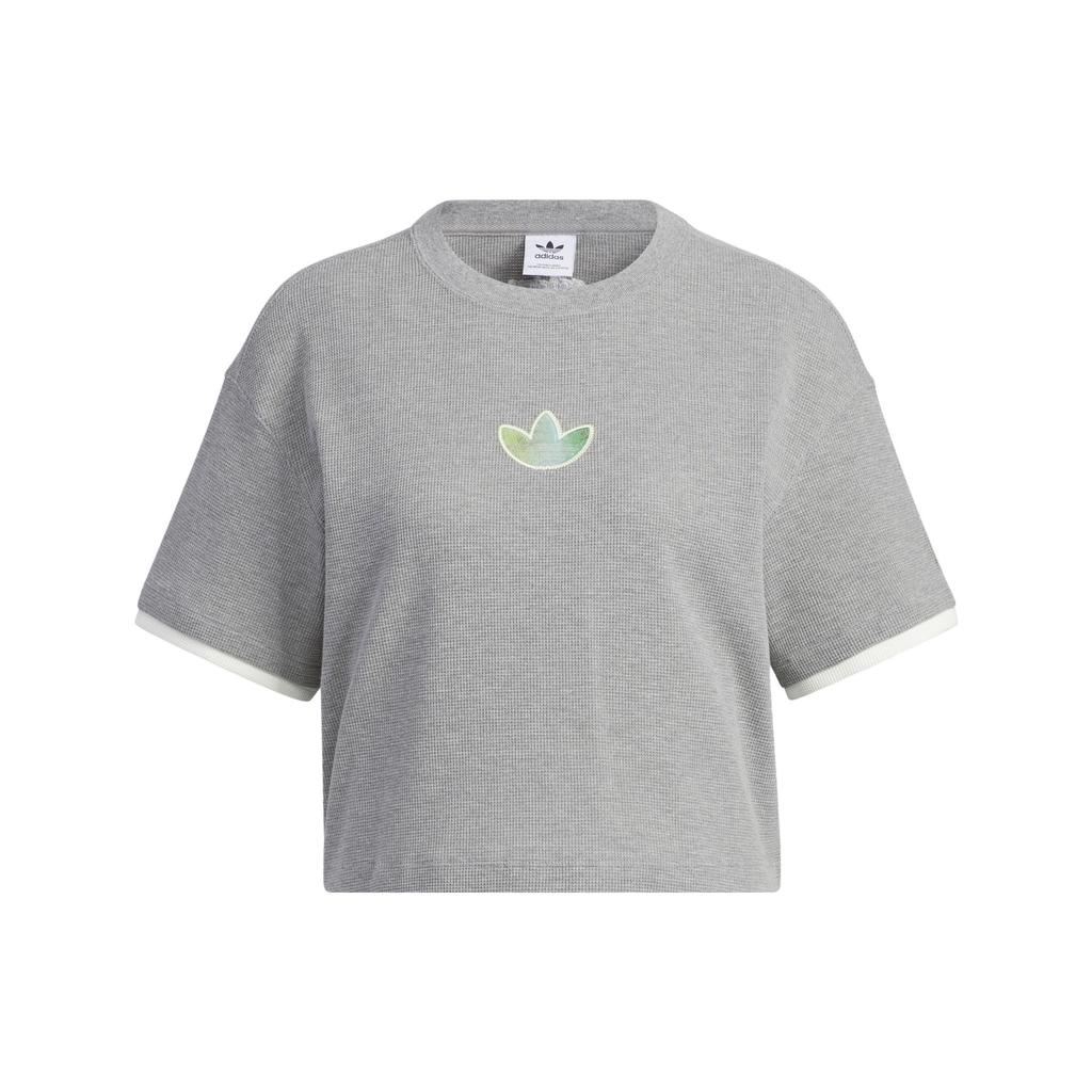 Adidas Originals Trefoil Short Sleeve Tee With Embroidered Logo Women Tops Heather-Gray IK8670