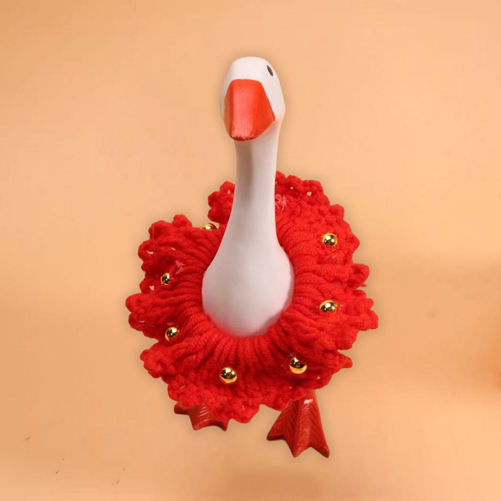 Miniature Desktop Goose Figurine with Textured Decorative Collar and Small Bell Accents for Office Home Desk Ornament