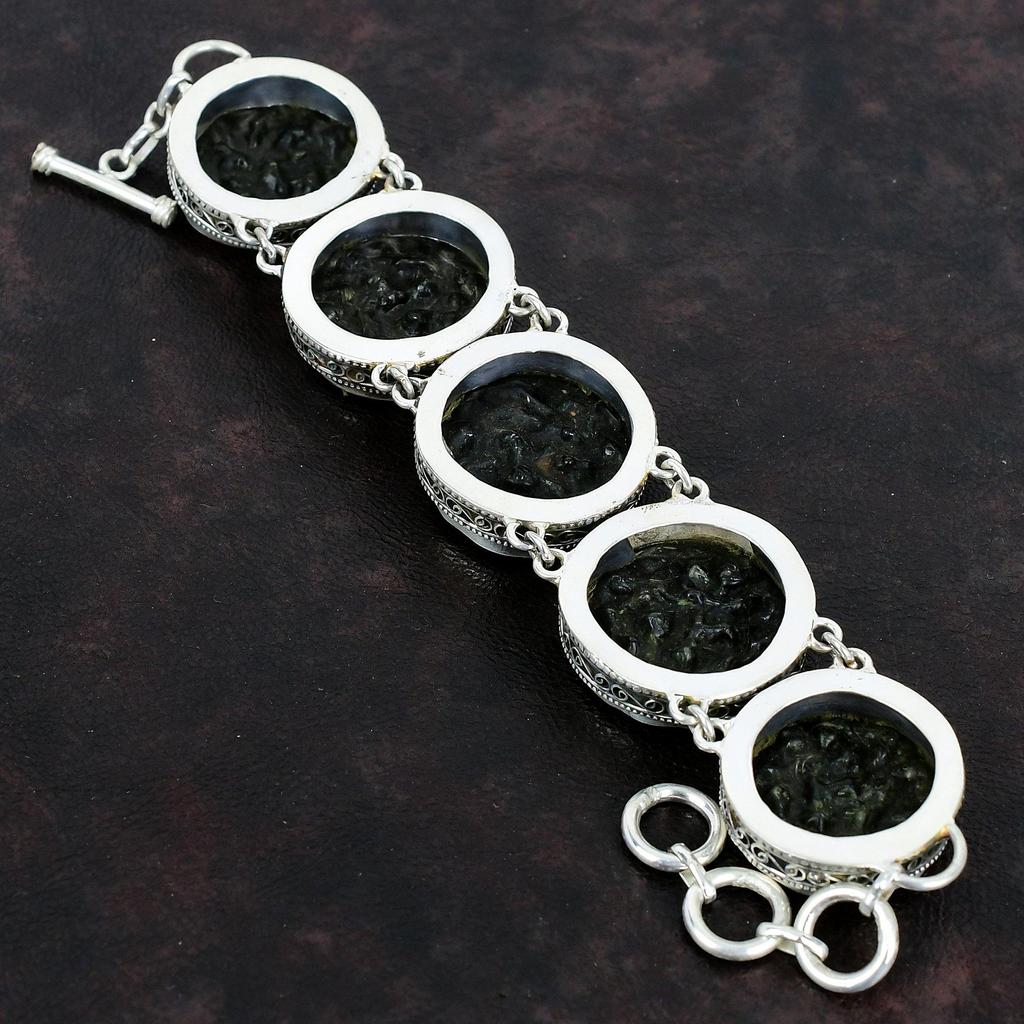 Moldavite Gemstone Bracelet Vintage Jewelry 925 Sterling Silver Bracelet Handmade Designer Bracelet Adjustable Chain Bracelet Gift For Women