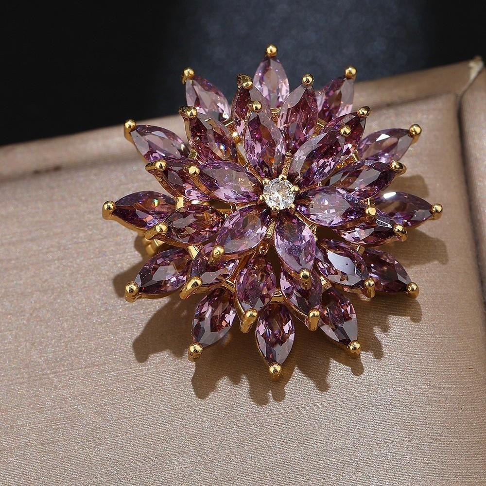 Jewelry Rotating Snowflake Brooch Rhinestone Floral Badge Vintage Flower Lapel Pin  Gift