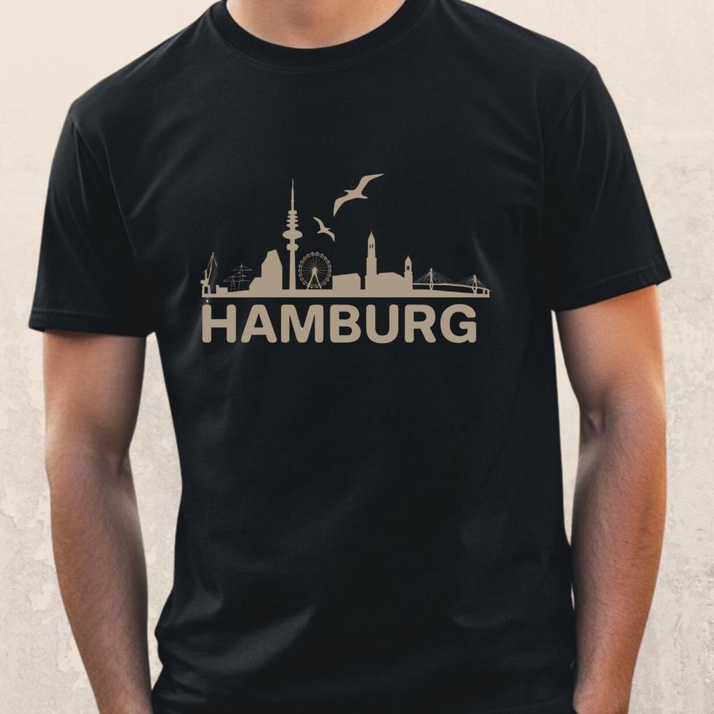 Unisex Shirt Cotton Oversize Large Size Mens Hamburg Skyline Motif Cotton T-Shirt Size S To 5XL-
