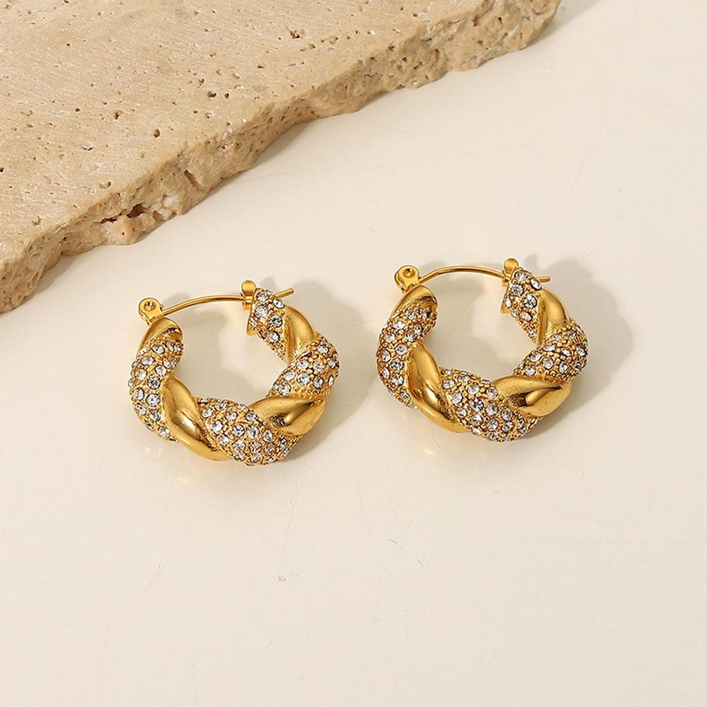 18K Gold & Zircon U-Shaped Irregular Twisted Earrings for Women