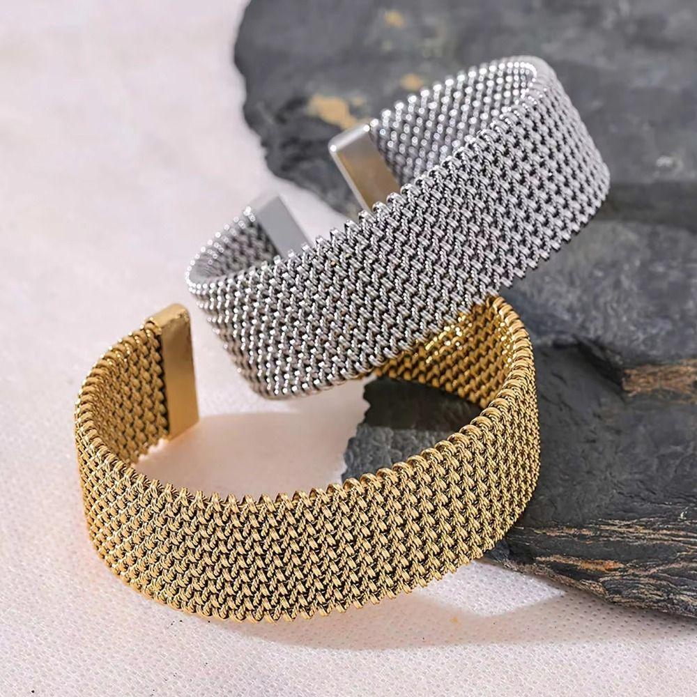 Vintage Weave Cuff Bracelet Waterproof Braided Mesh Bracelet Open Cuff Bangle  Men Jewelry