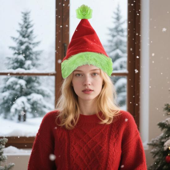 Fluorescent Green Santa Hat Glow-in-The-Dark Christmas Party Hat for Adults Kids Festive Holiday Photo Prop