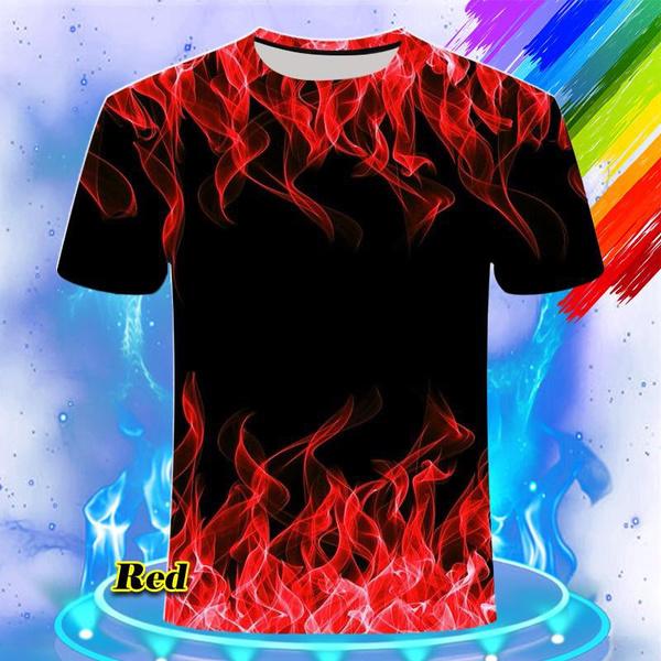 

Фантастическая мужская крутая футболка с 3D принтом и коротким рукавом с круглым вырезом, повседневная хипстерская свободная футболка, индивидуальное визуальное пламя 4XL красный