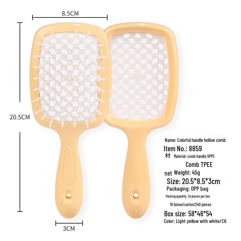 Pente de Massagem com Grelha Quadrada de Emenda – Ferramenta para Cabelo Volumoso e Alisamento