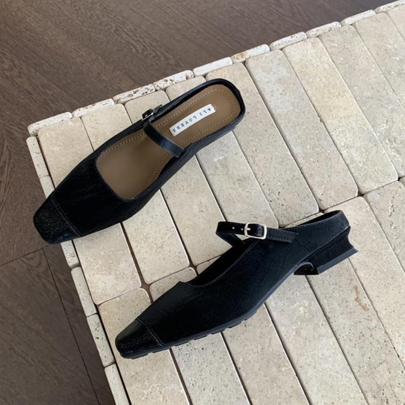 Мода Bailamos 2025 Балетки Женские Шлепанцы Мода Квадратный Носок Мелкие Слипоны Мюли Обувь Мягкий Низкий Каблук Женские Элегантные Сандалии Слайды 39 чёрный 5098₽