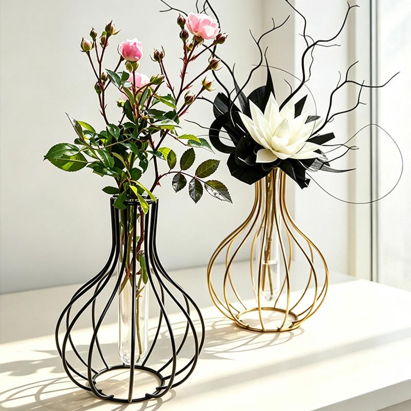 Transparente Glasvase Dekoration für Wohnzimmer, Trockenblumenarrangement, Florale Kunst, Künstliche Blumen, Kleine Vase, Tischdekoration